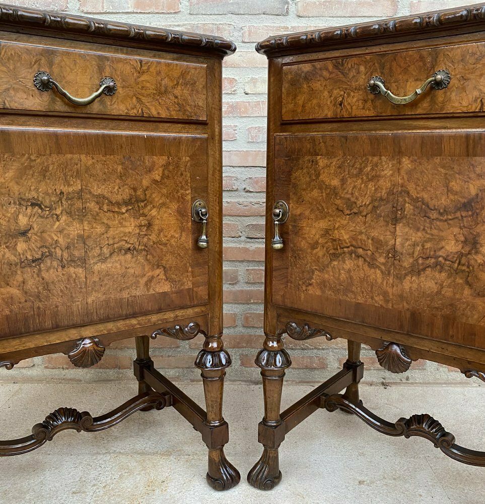 photo furniture French Walnut And Burl Nightstands With Drawer, 1940, Set Of 2