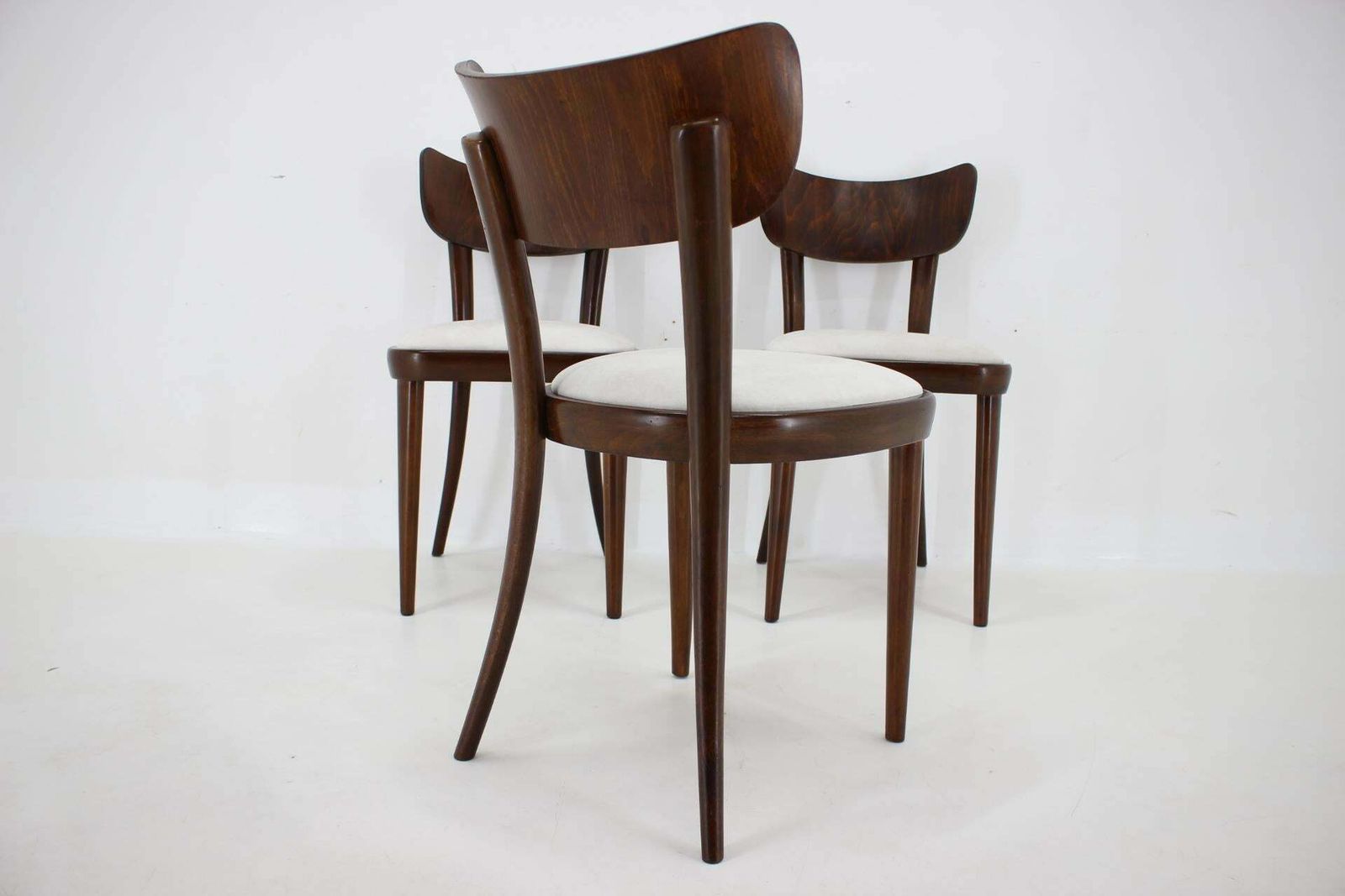 1950s Set Of Three Restored Beech Dining Chairs, Czechoslovakia photo vintage