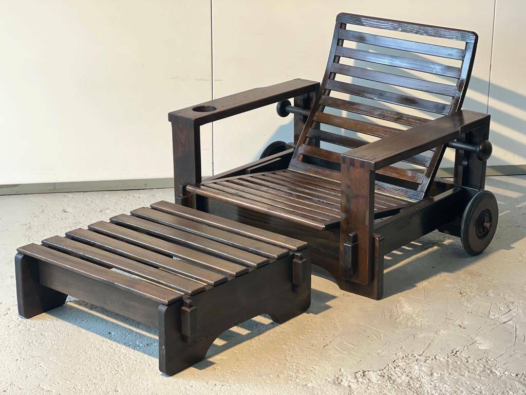 photo furniture Wooden Armchair With Its Ottoman 1965