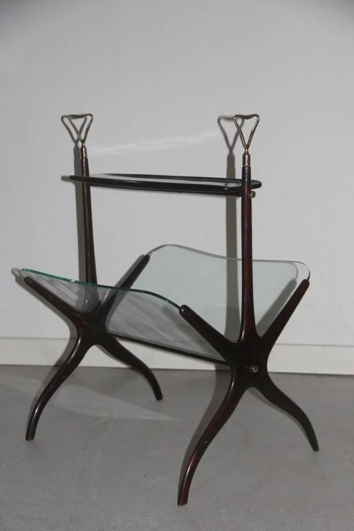 Magazine Rack Cesare Lacca Mid Century Modern Italian Design 1950 Wood Curved photo for sale