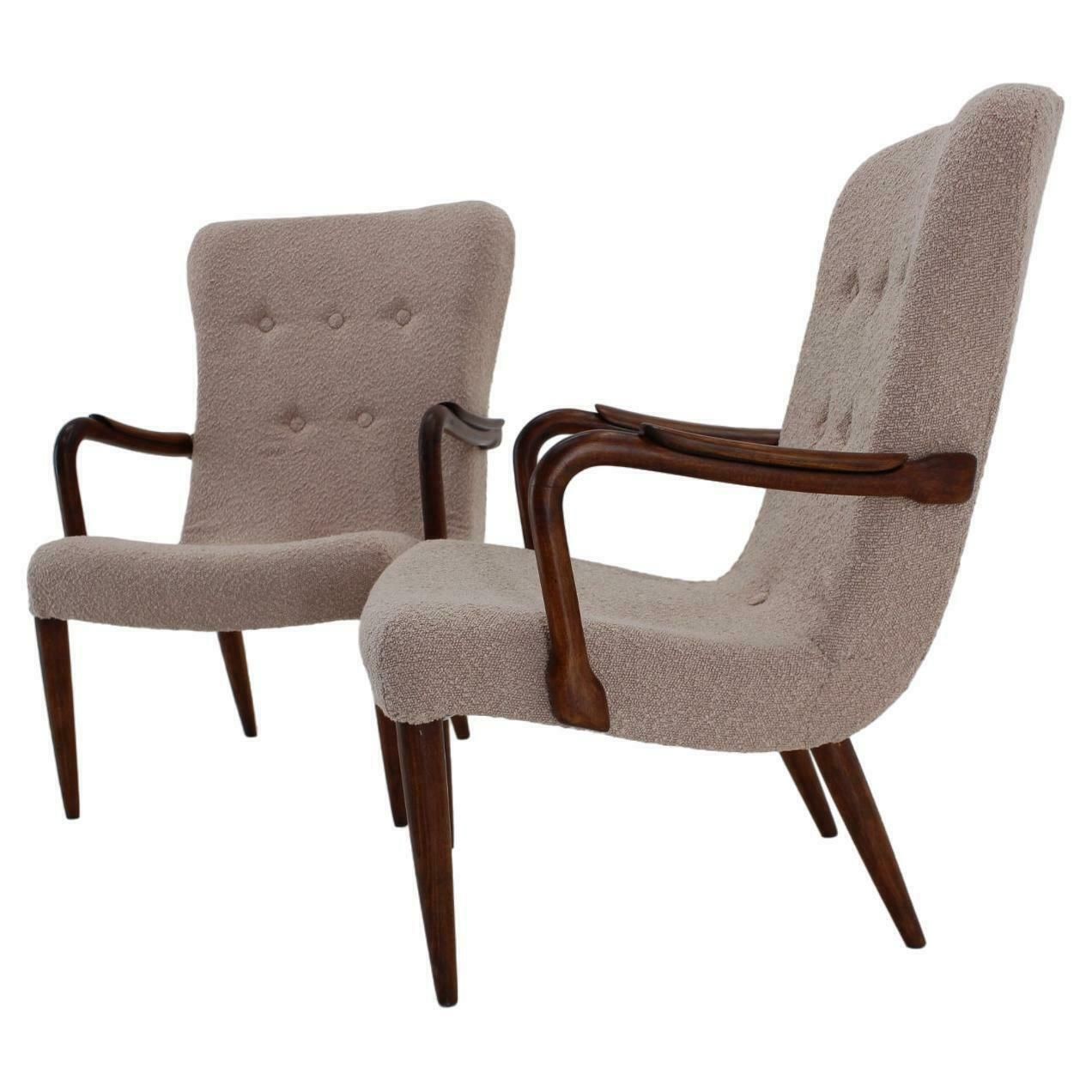 1960s Pair Of Restored Danish Armchairs In Boucle