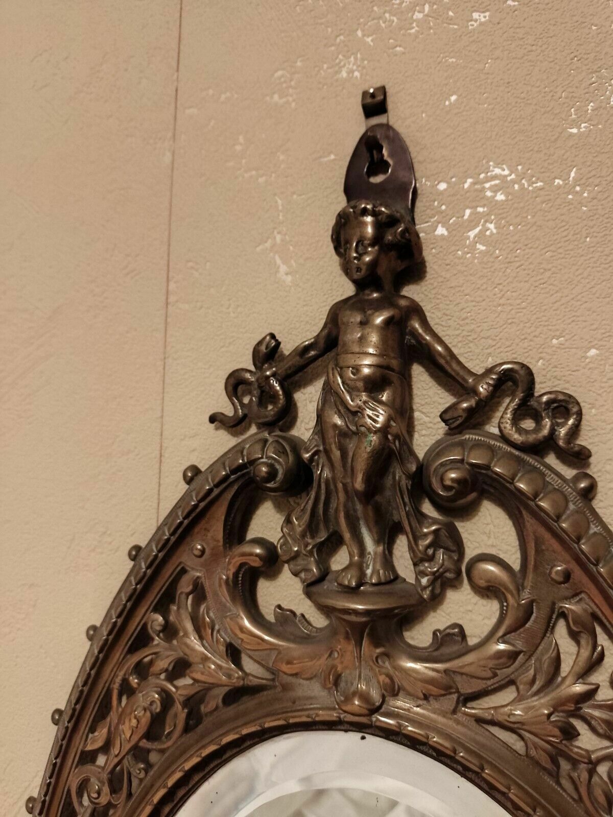 photo furniture Antique Solid Brass Victorian Gothic Revival Girandole Mirror With Candelabra