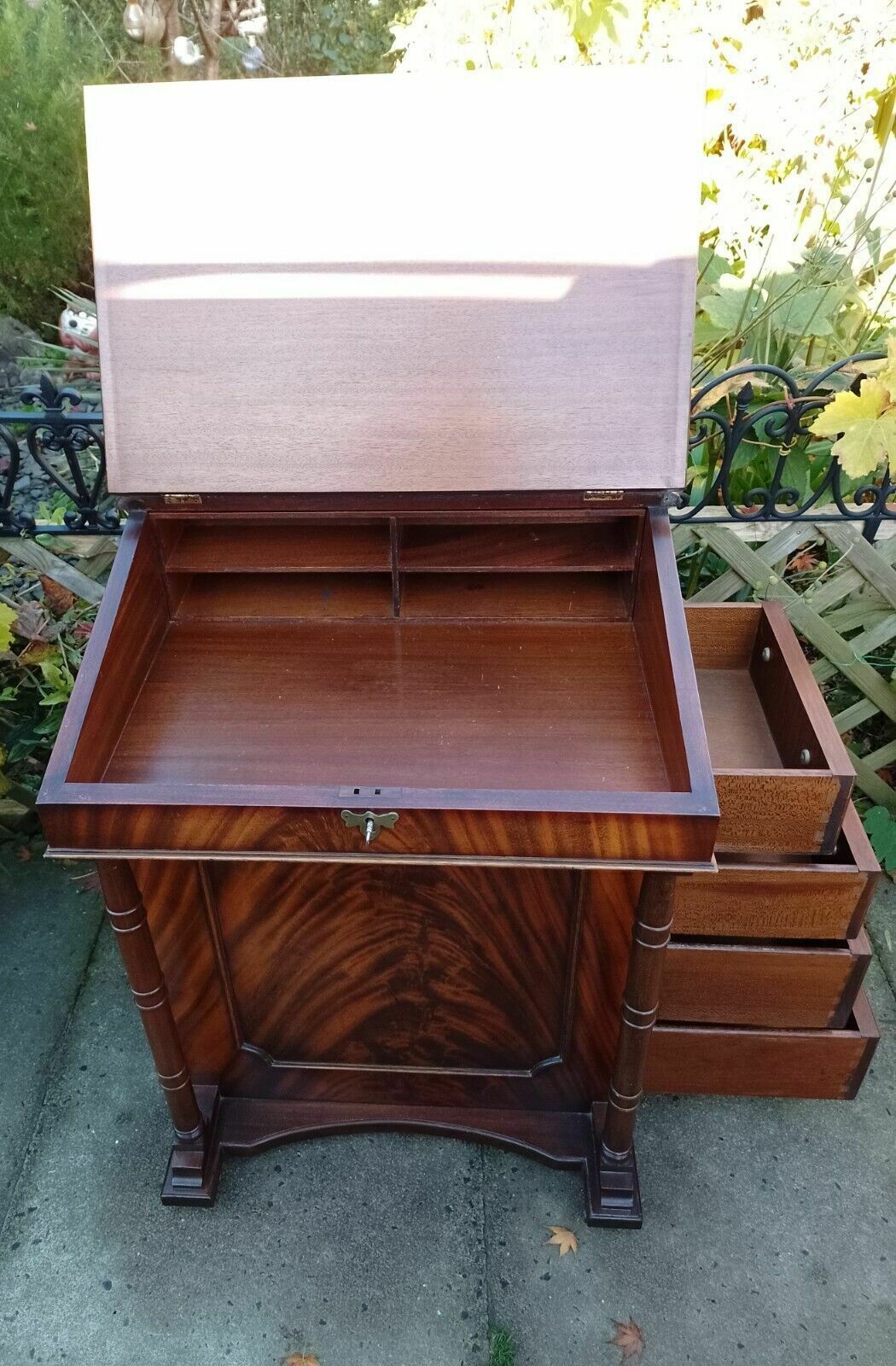 Quality Antique Regency Revival Flame Mahogany Davenport Bureau Desk Leather Top photo furniture