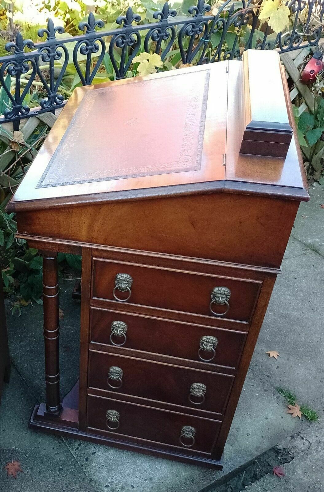 Quality Antique Regency Revival Flame Mahogany Davenport Bureau Desk Leather Top photo Furniture