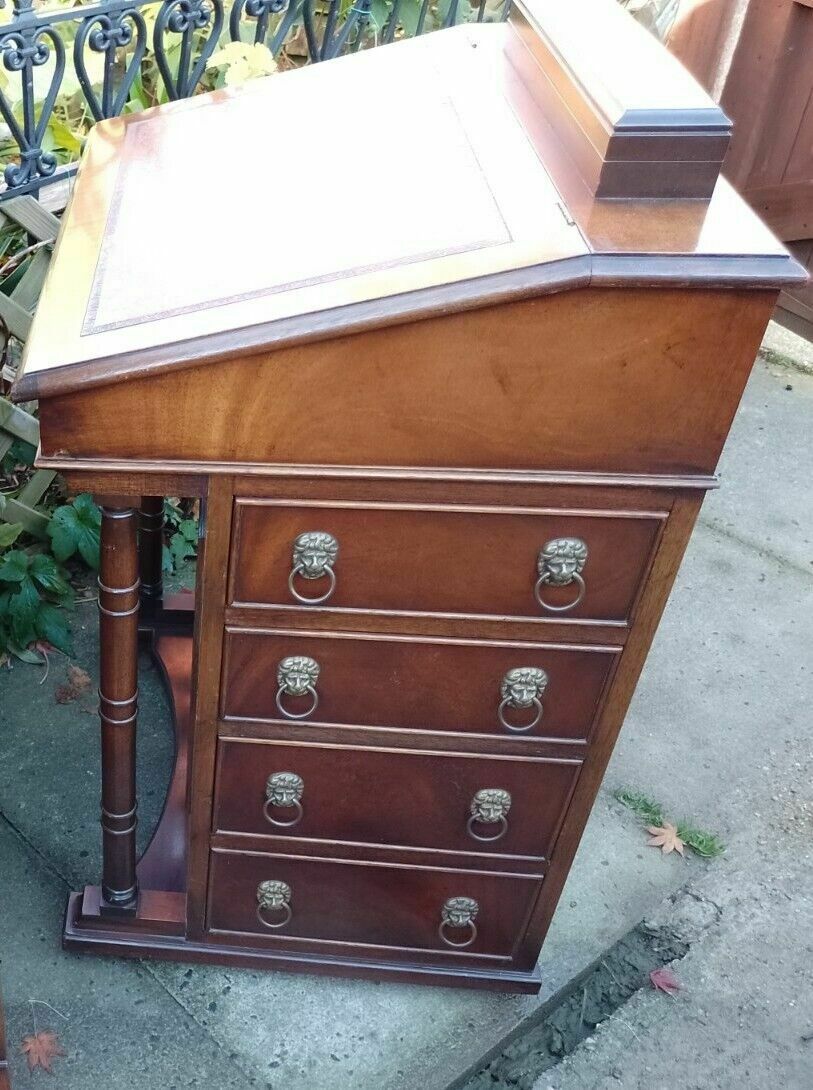 photo for sale Quality Antique Regency Revival Flame Mahogany Davenport Bureau Desk Leather Top