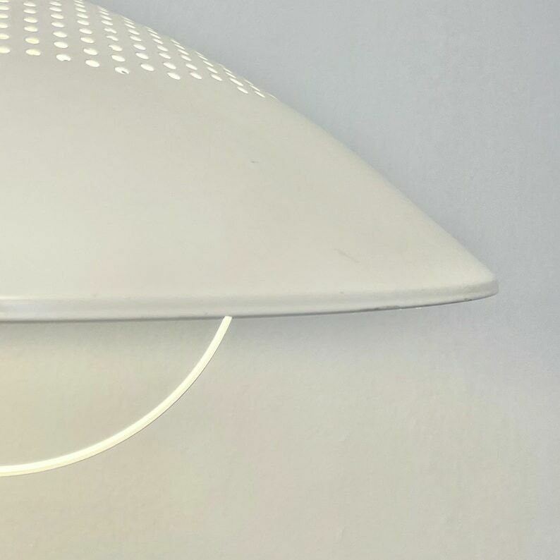 Cool Swedish Vintage Minimalist Postmodern Ceiling Lamp In White Perforated Metal With Hanger And Great Design photo buy