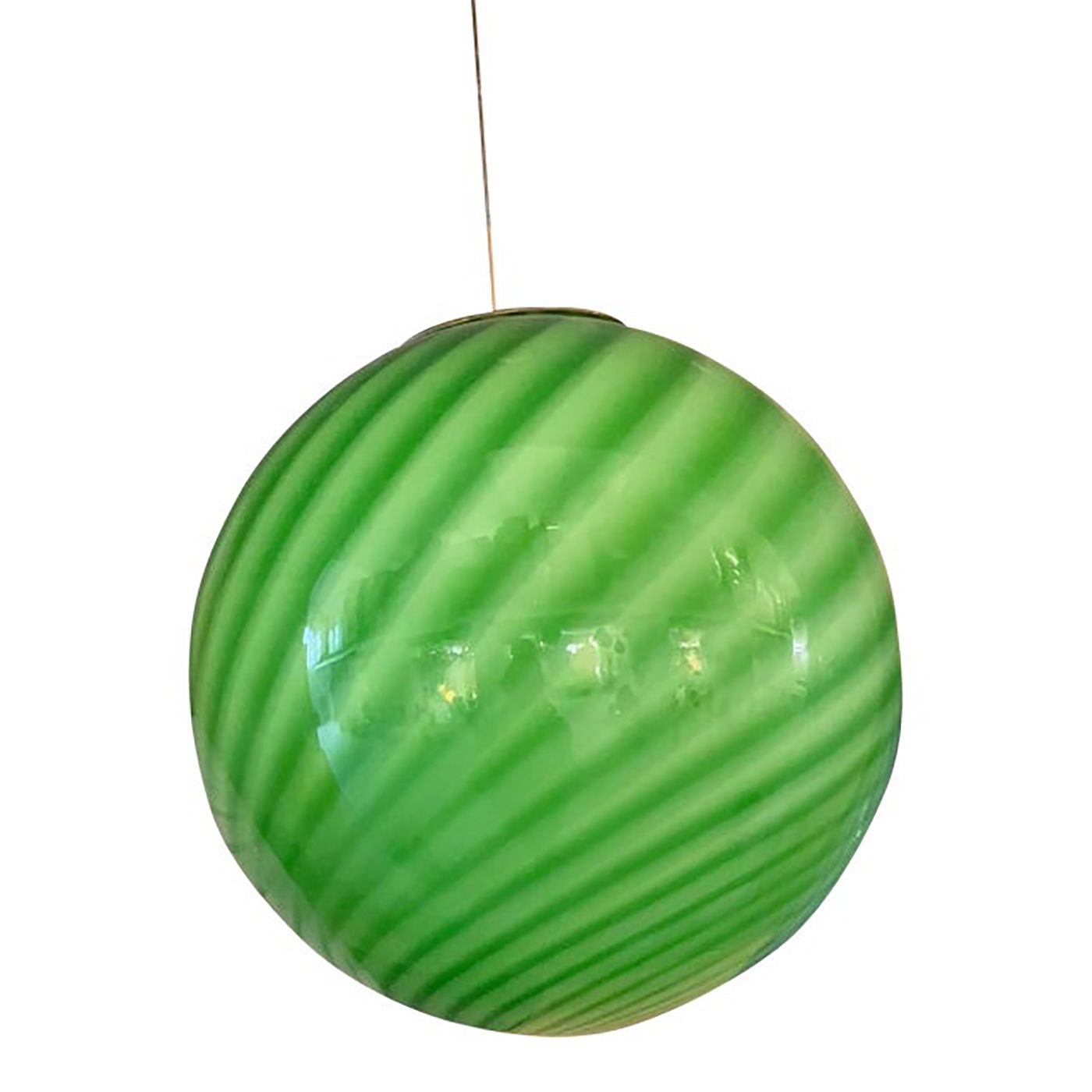 Contemporary Green And Milky White Sphere Pendant In Murano Glass