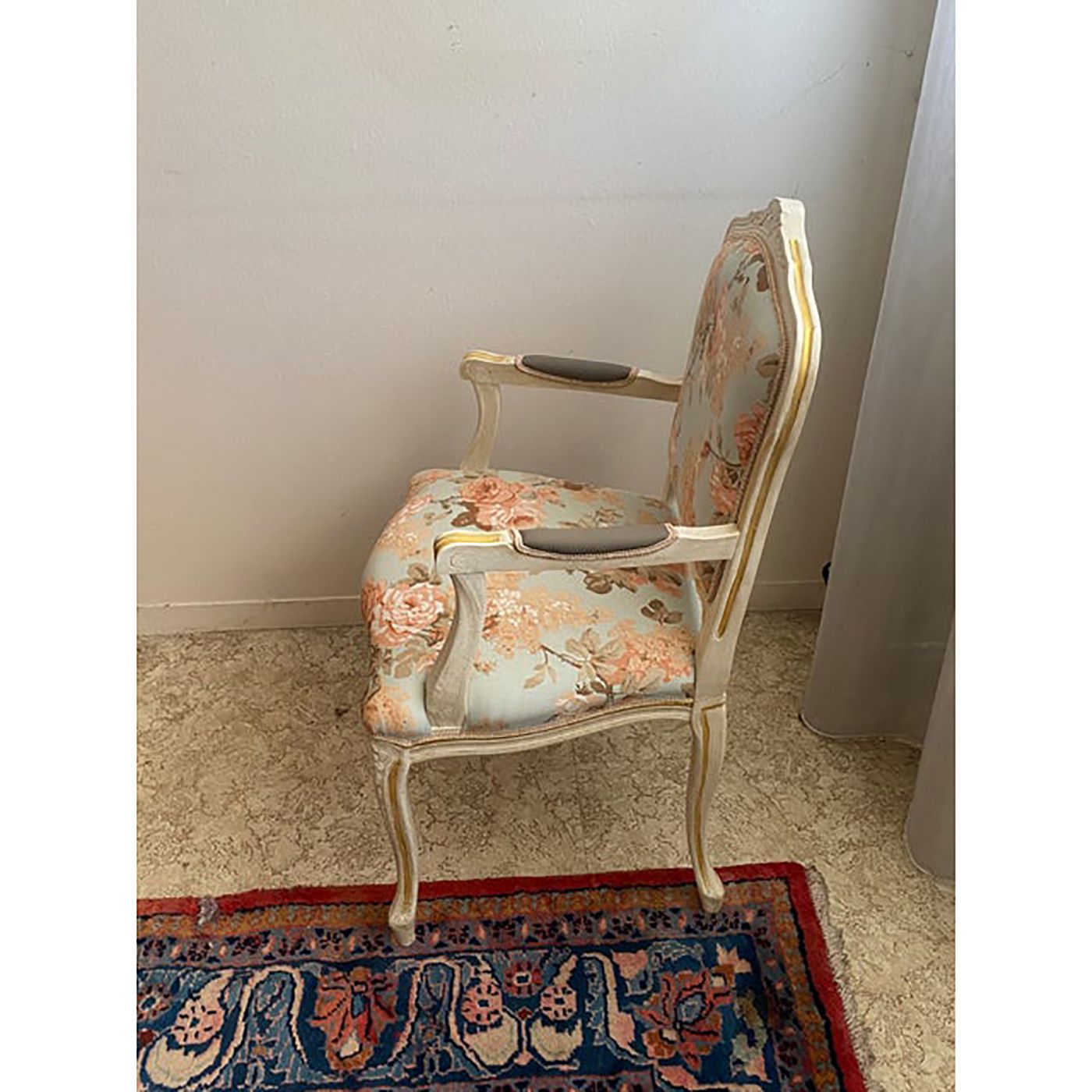 Set Of Two Contemporary Ivory And Pink Floral Chairs photo for sale