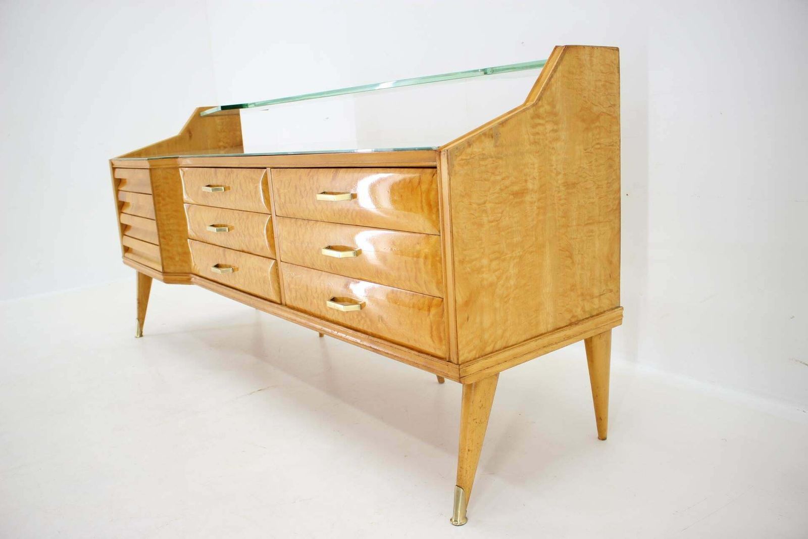 3383.0 1960s Italian Sideboard/Chest Of Drawers In High Gloss Finish With Glass Top And photo