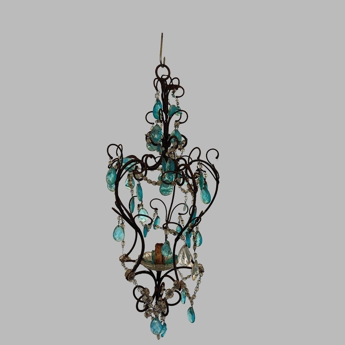 1940s Iron And Glass Crystal Chandelier