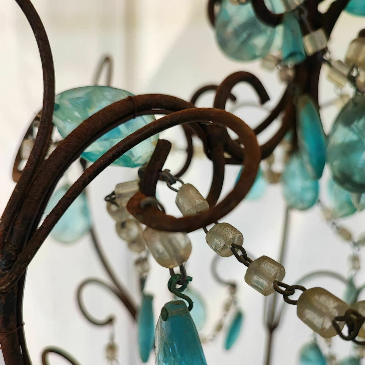 1940s Iron And Glass Crystal Chandelier photo for sale