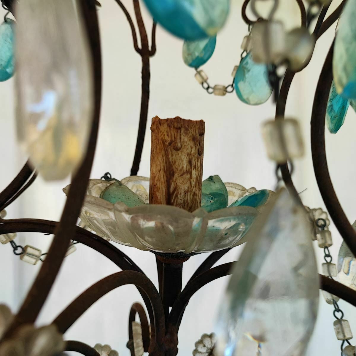 1940s Iron And Glass Crystal Chandelier photo buy