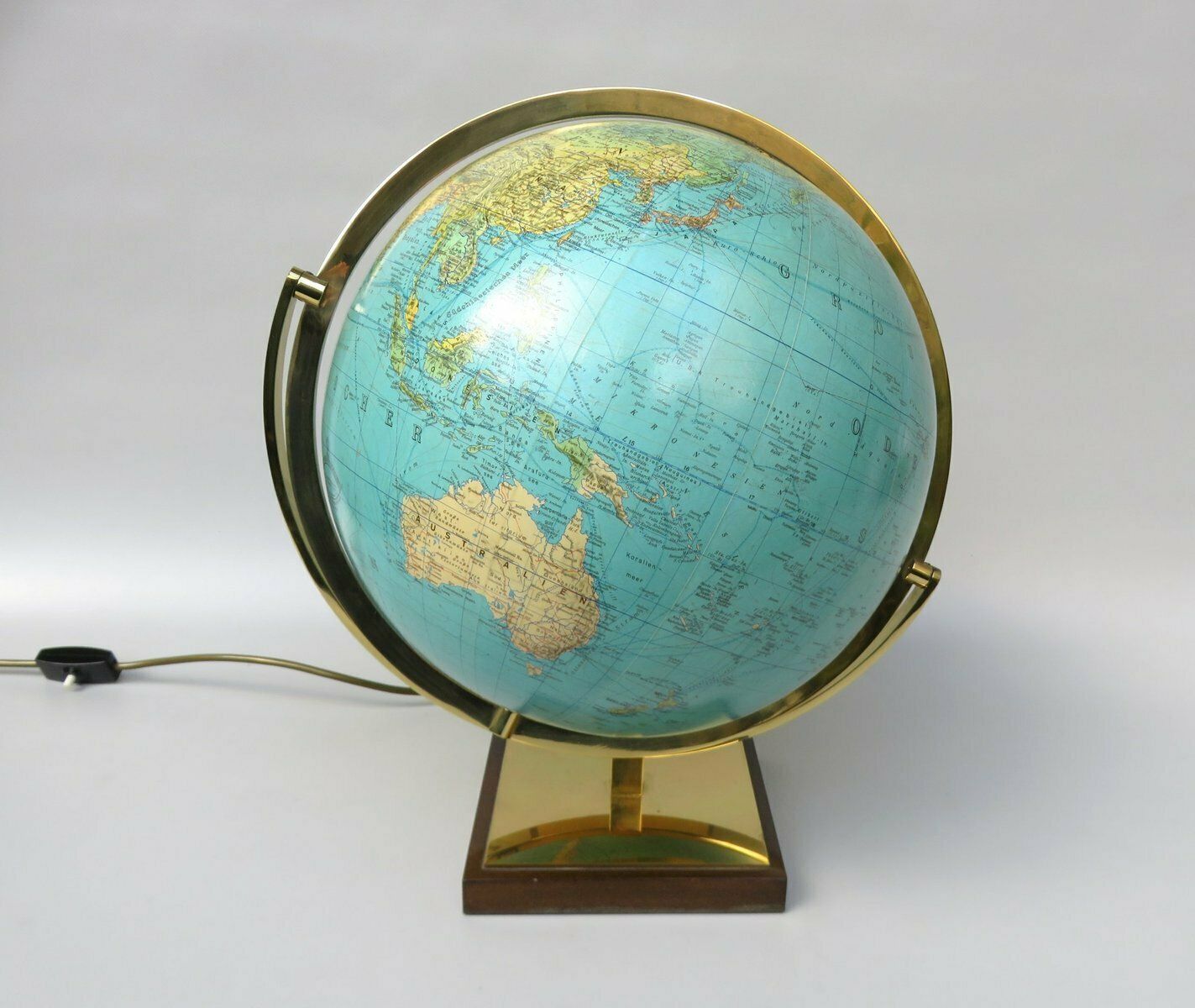Columbus Duo Earth Globe In Ball Brass, Wood, Mouth Blown Glass, 1960s photo Home Decor
