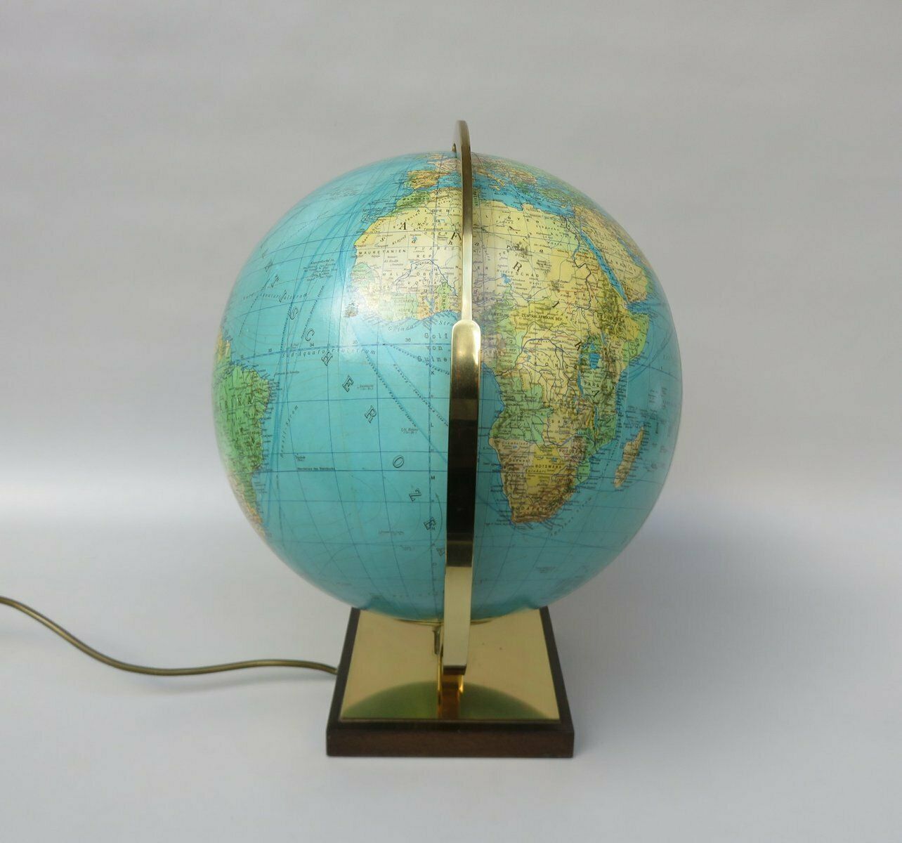 Columbus Duo Earth Globe In Ball Brass, Wood, Mouth Blown Glass, 1960s photo vinterior