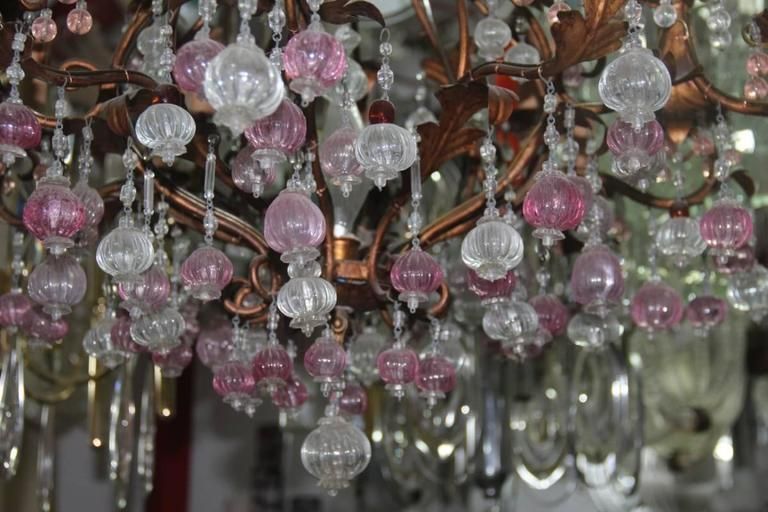 Large Chandelier In Gilded Metal Structure With Murano Glass, 1950s photo Lighting