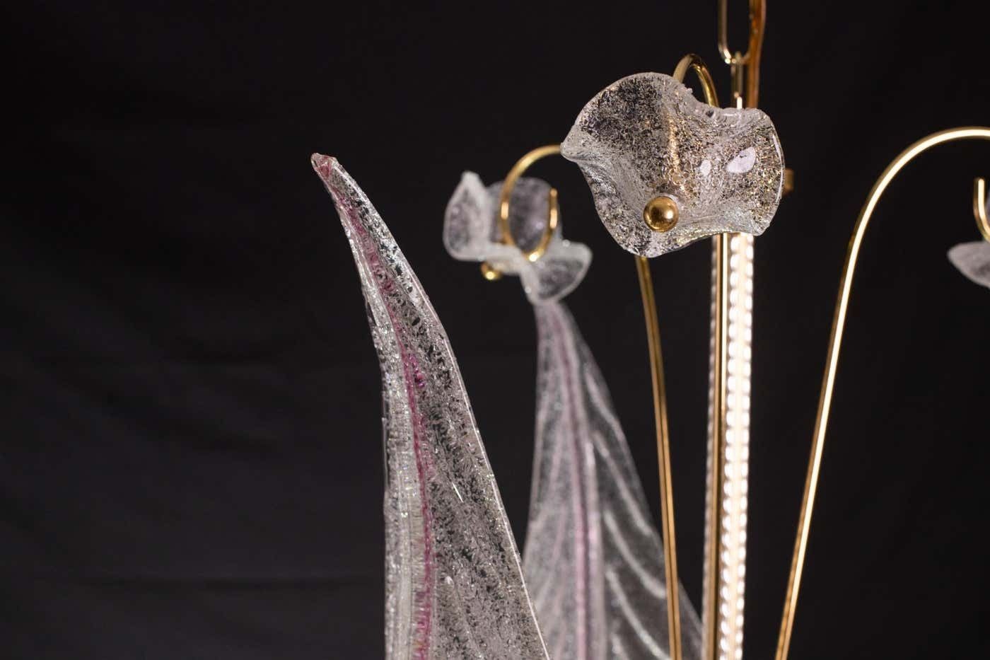Lighting Charming Vintage Pink Leaves Murano Chandelier, 1970 photo
