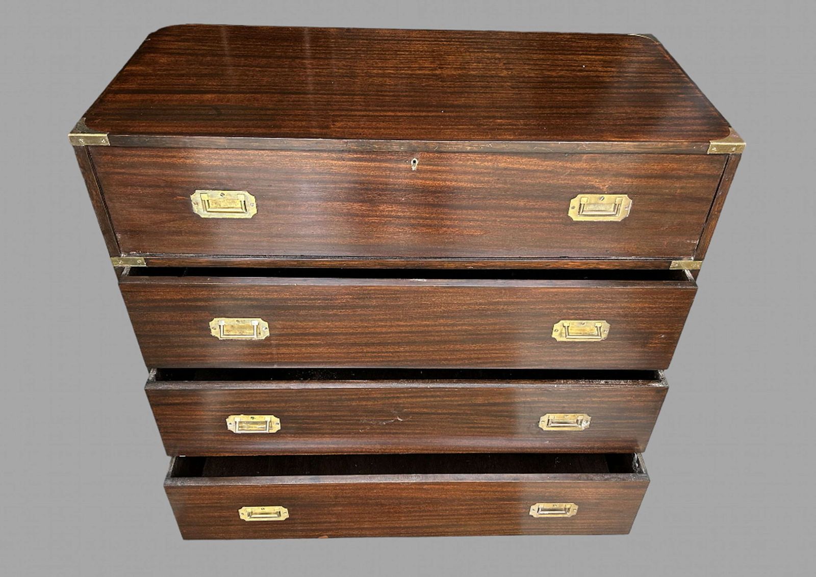 A Mahogany Veneer Campaign Style Secretaire/Chest Of Drawers photo Furniture