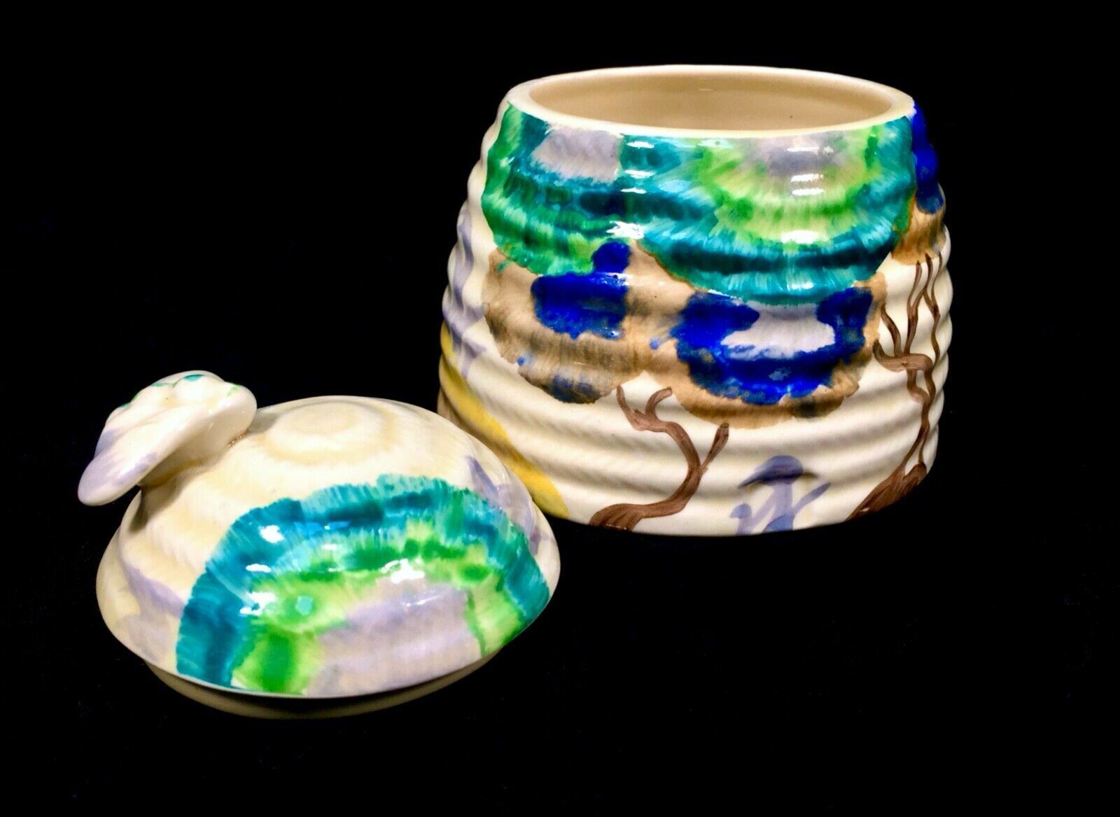 Clarice Cliff Viscaria Large Sized Beehive Honey Pot C.1934 / Art Deco Pottery photo 299.0