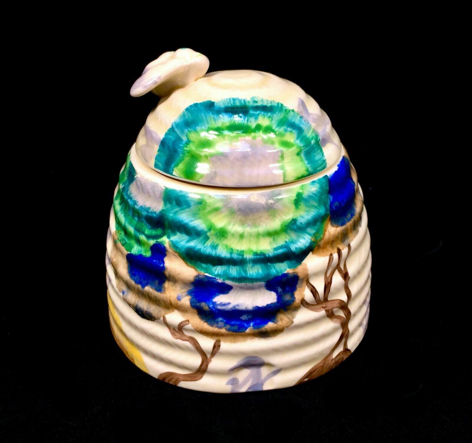 Clarice Cliff Viscaria Large Sized Beehive Honey Pot C.1934 / Art Deco Pottery photo vintage