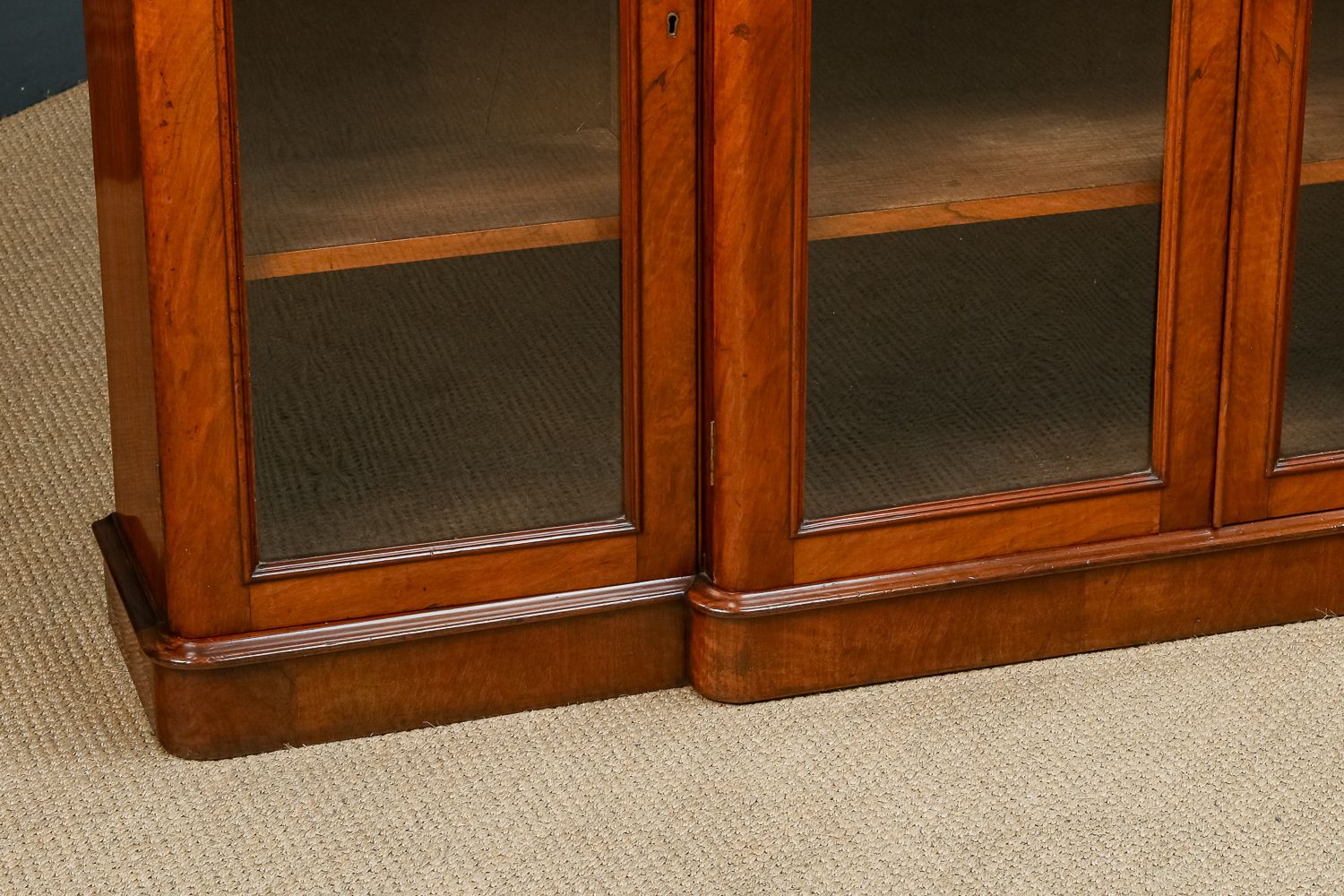 English Victorian Burr Walnut Glazed Breakfront Inlaid Display Bookcase (Circa 1860) photo buy