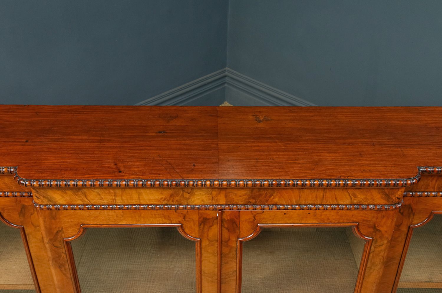 Furniture English Victorian Burr Walnut Glazed Breakfront Inlaid Display Bookcase (Circa 1860) photo