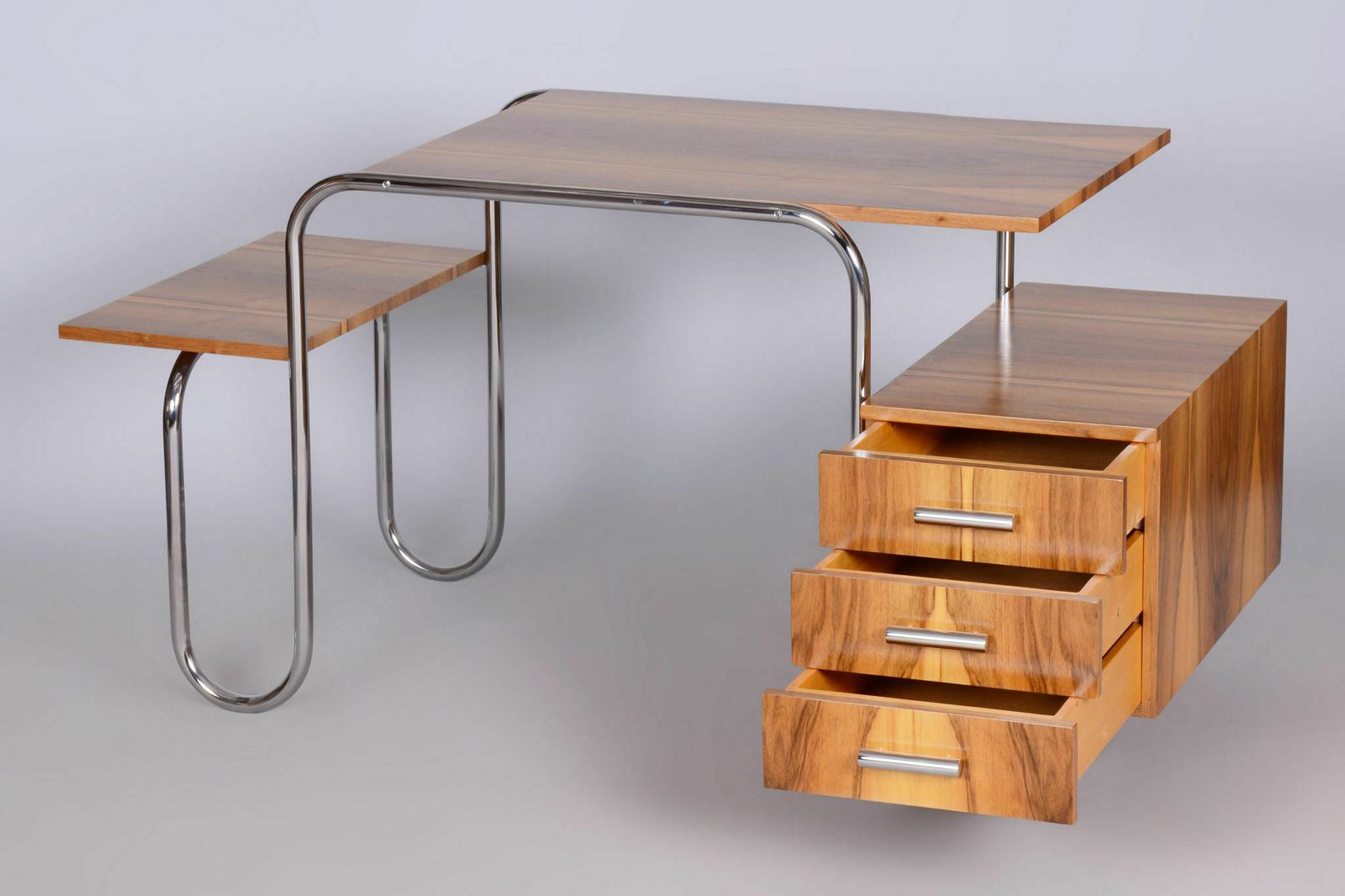 Restored Bauhaus Writing Desk, By André Lurcat, Walnut, New Polish, Czech, 1930s photo buy