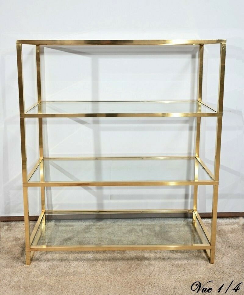 photo vintage 4 Tier Shelf In Brass And Glass, Vandel Taste – 1970
