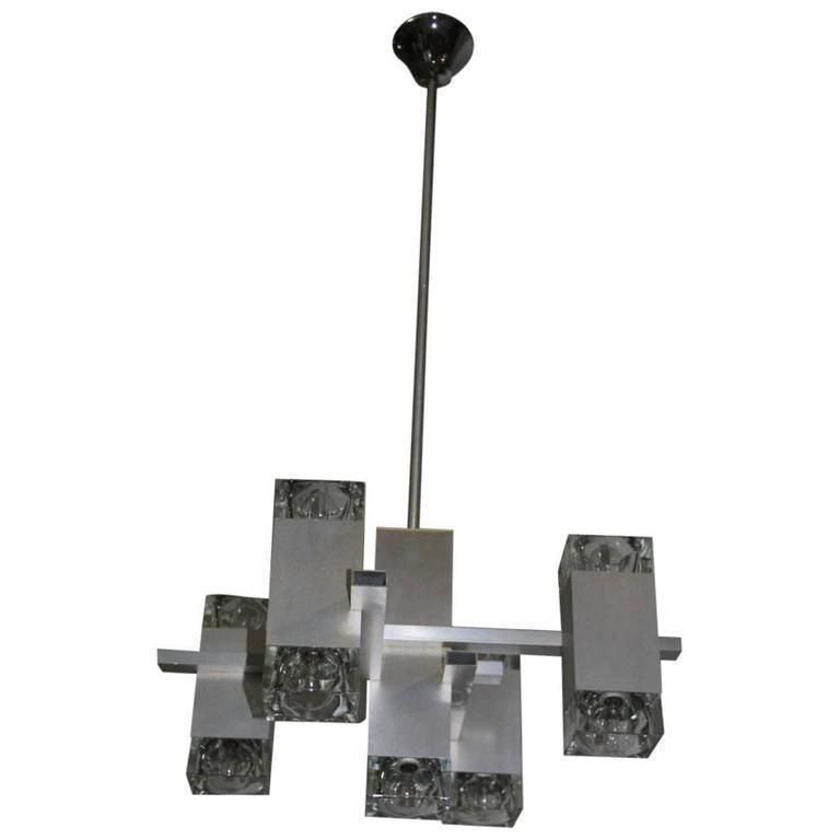 Sculpture Sciolari Chandelier Aluminum Design And Glass, 1970s