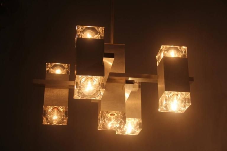 Sculpture Sciolari Chandelier Aluminum Design And Glass, 1970s photo for sale