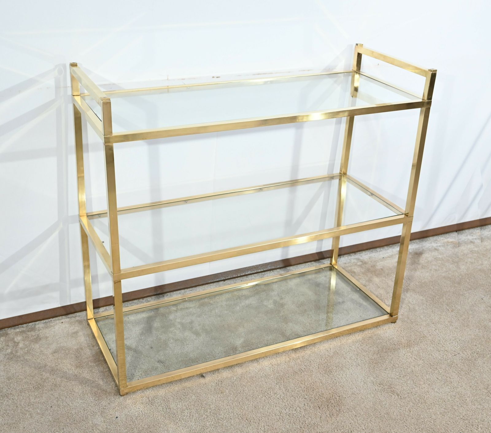 3 Tier Shelf In Brass And Glass, Vandel Style – 1970 photo furniture