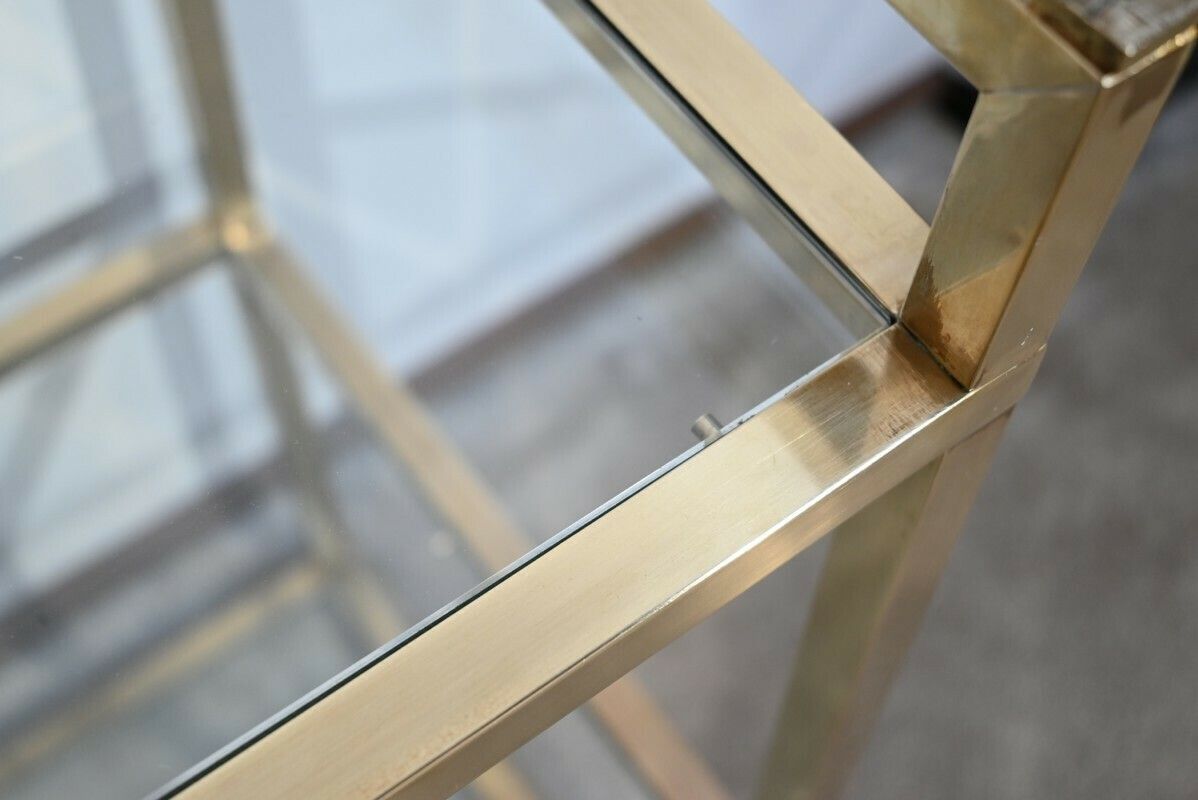 Furniture 3 Tier Shelf In Brass And Glass, Vandel Style – 1970 photo