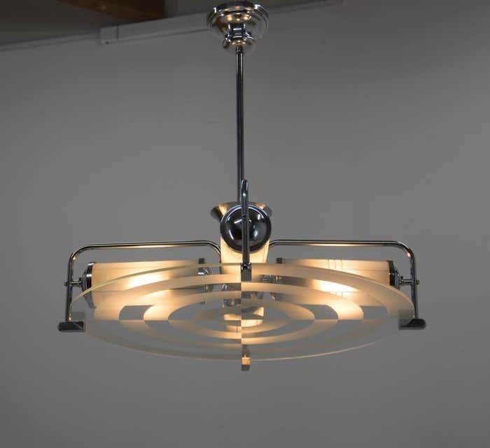 Rare Art Deco / Functionalist Tubular Chandelier, 1930s photo furniture