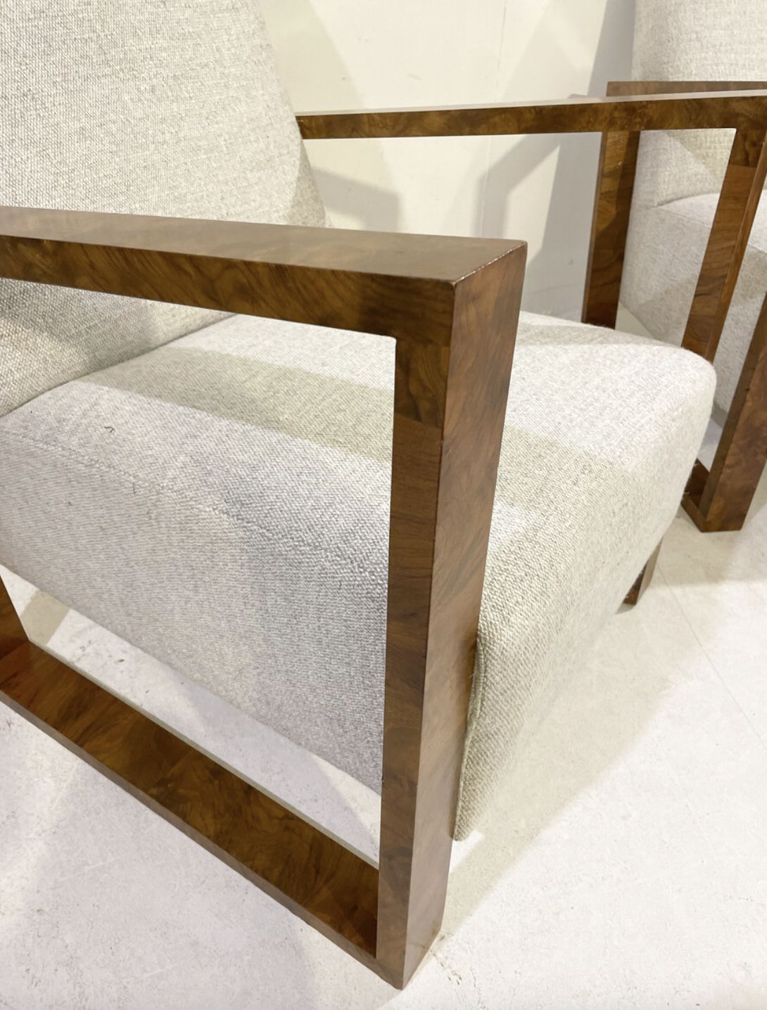 Pair Of Art Deco Armchairs ,Fabric And Walnut, New Upholstery photo for sale