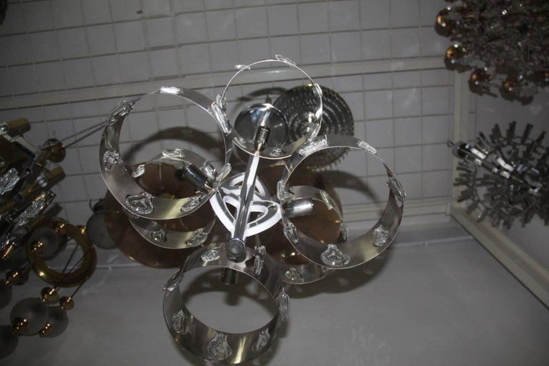 Steel Crystal Chandeliers, 1970s Italian Design photo for sale