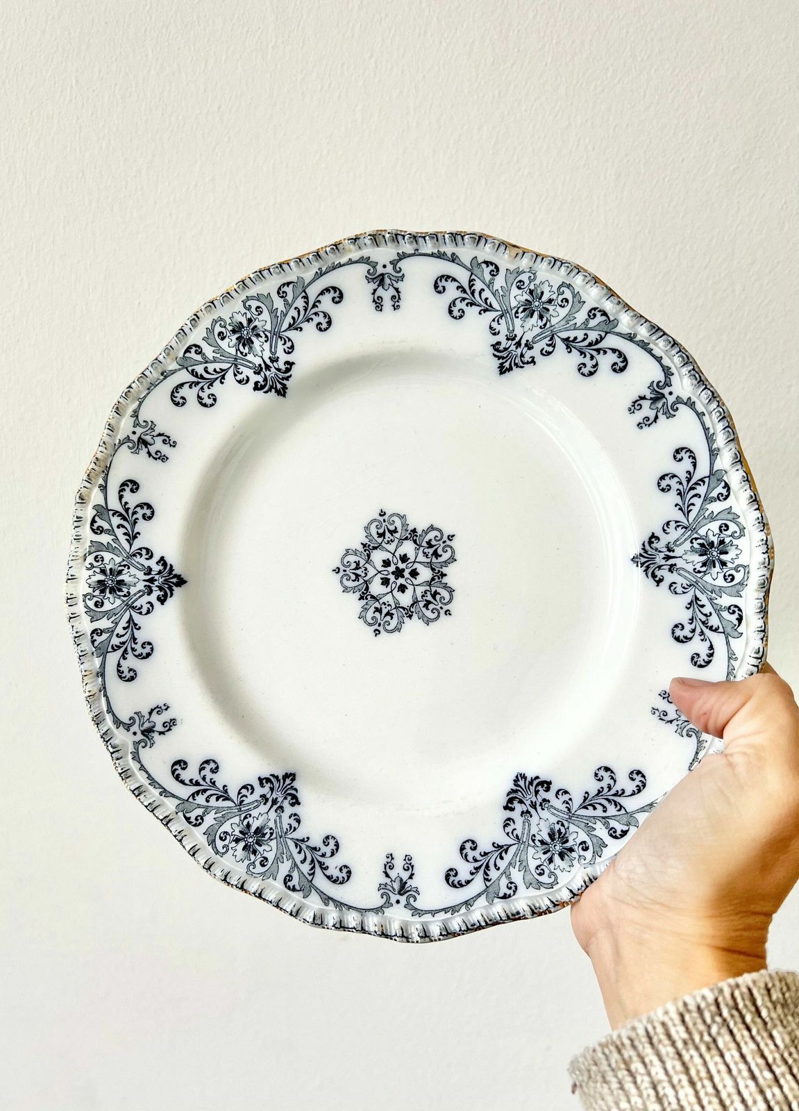 Antique Doulton Burslem Wall Plate Pair English Porcelain Victorian Transferware Dish White Rare Large Mix And Match 1800 Honiton photo vintage