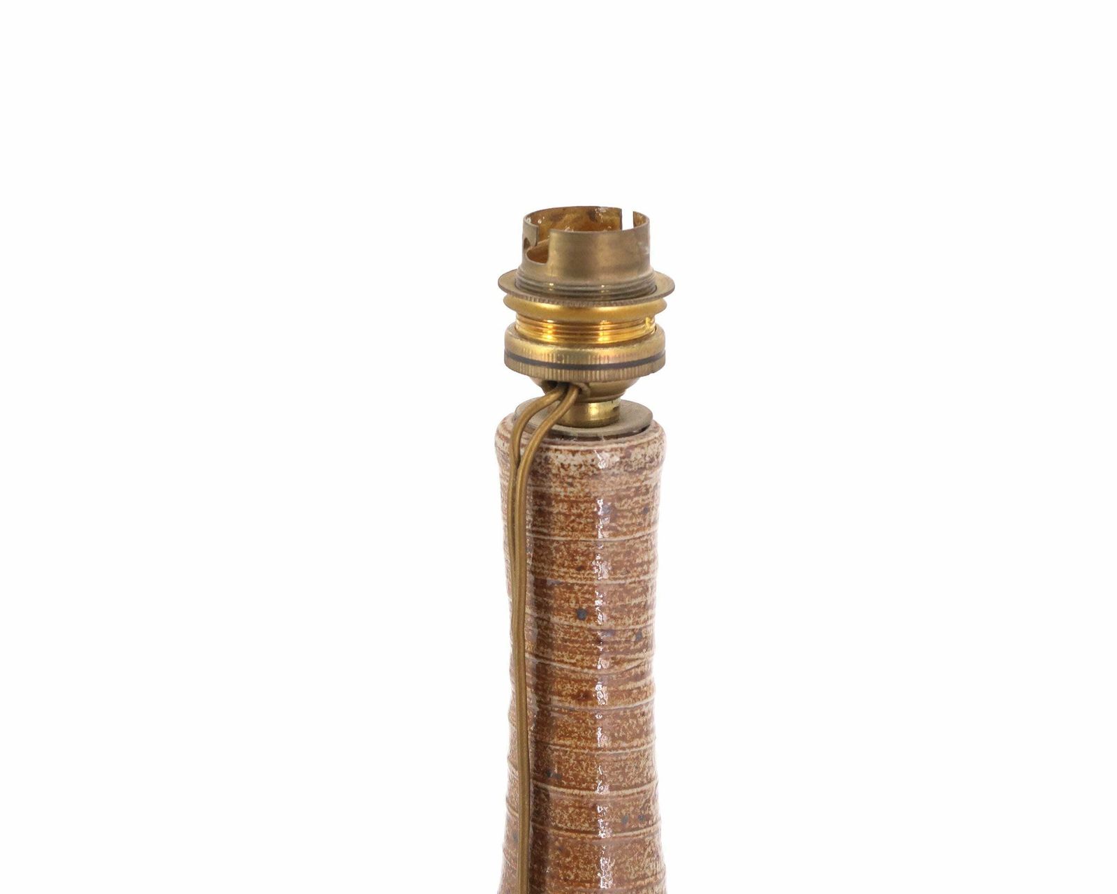 Huge Ceramic Table Lamp, Wool Shade, 1960s / Boho Chic, Folk, Country, Brown, Potter photo 480.0