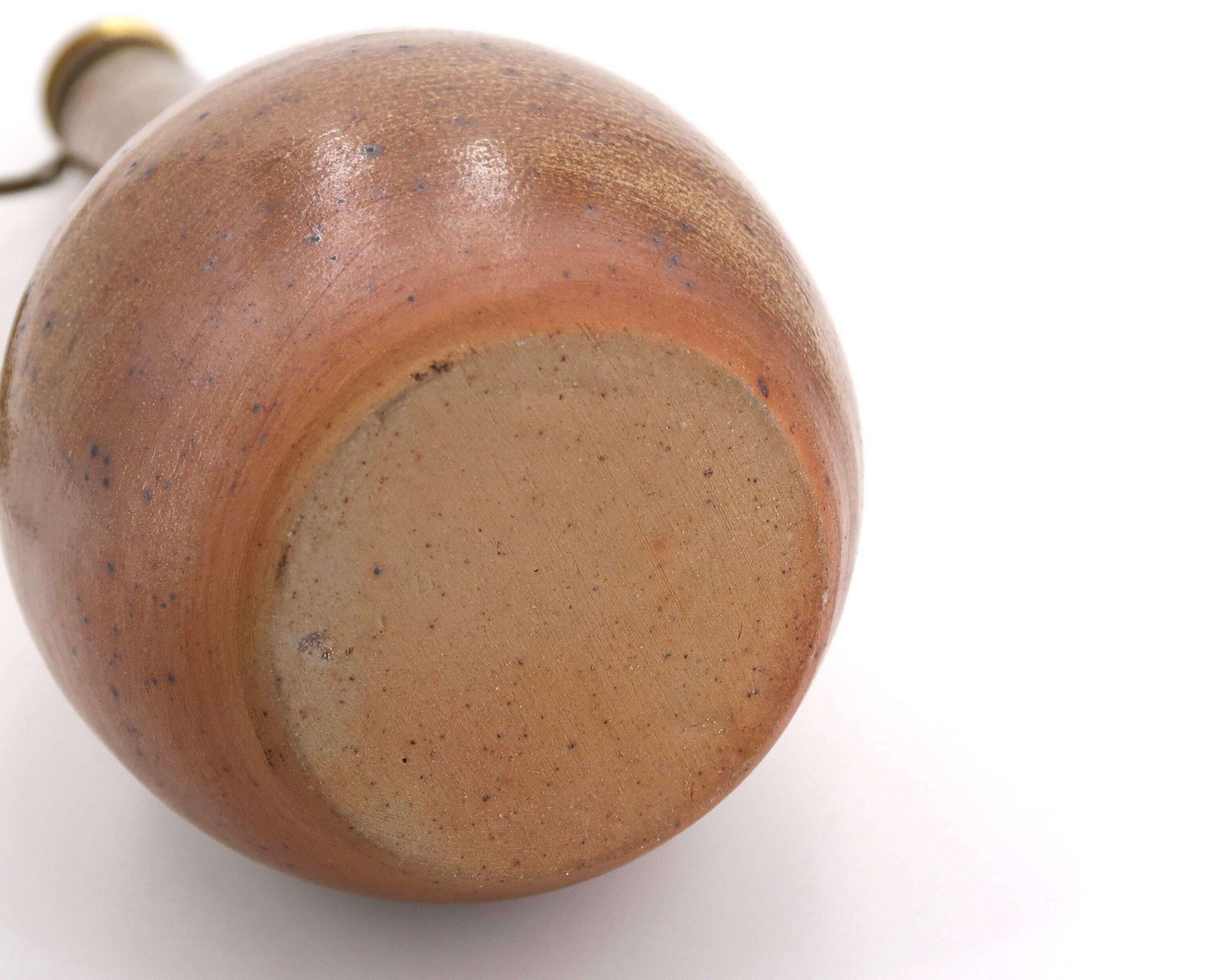 Huge Ceramic Table Lamp, Wool Shade, 1960s / Boho Chic, Folk, Country, Brown, Potter photo vintage