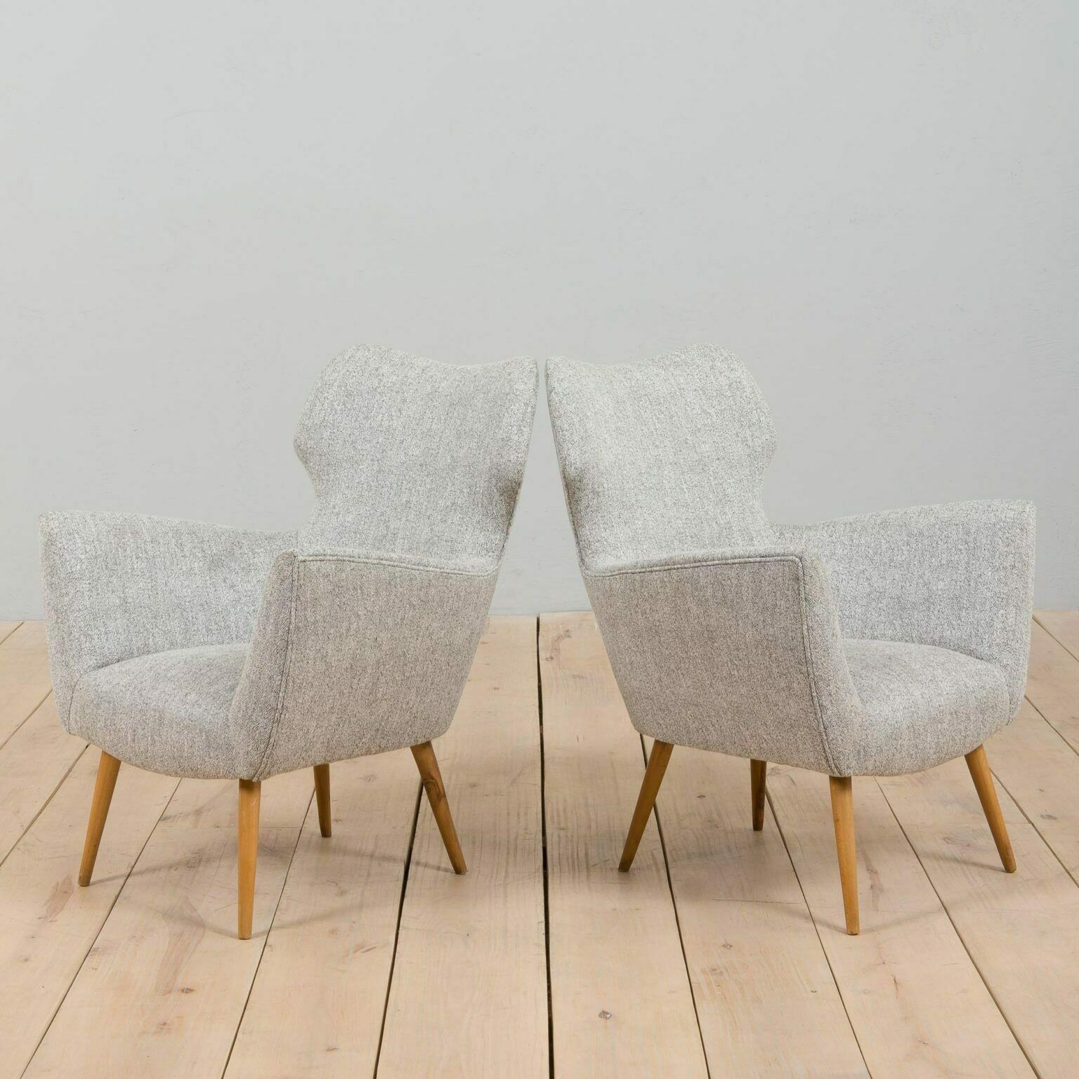 Pair Of Reupholstered Italian Lounge Armchairs In Gio Ponti Style, 1950s photo Furniture