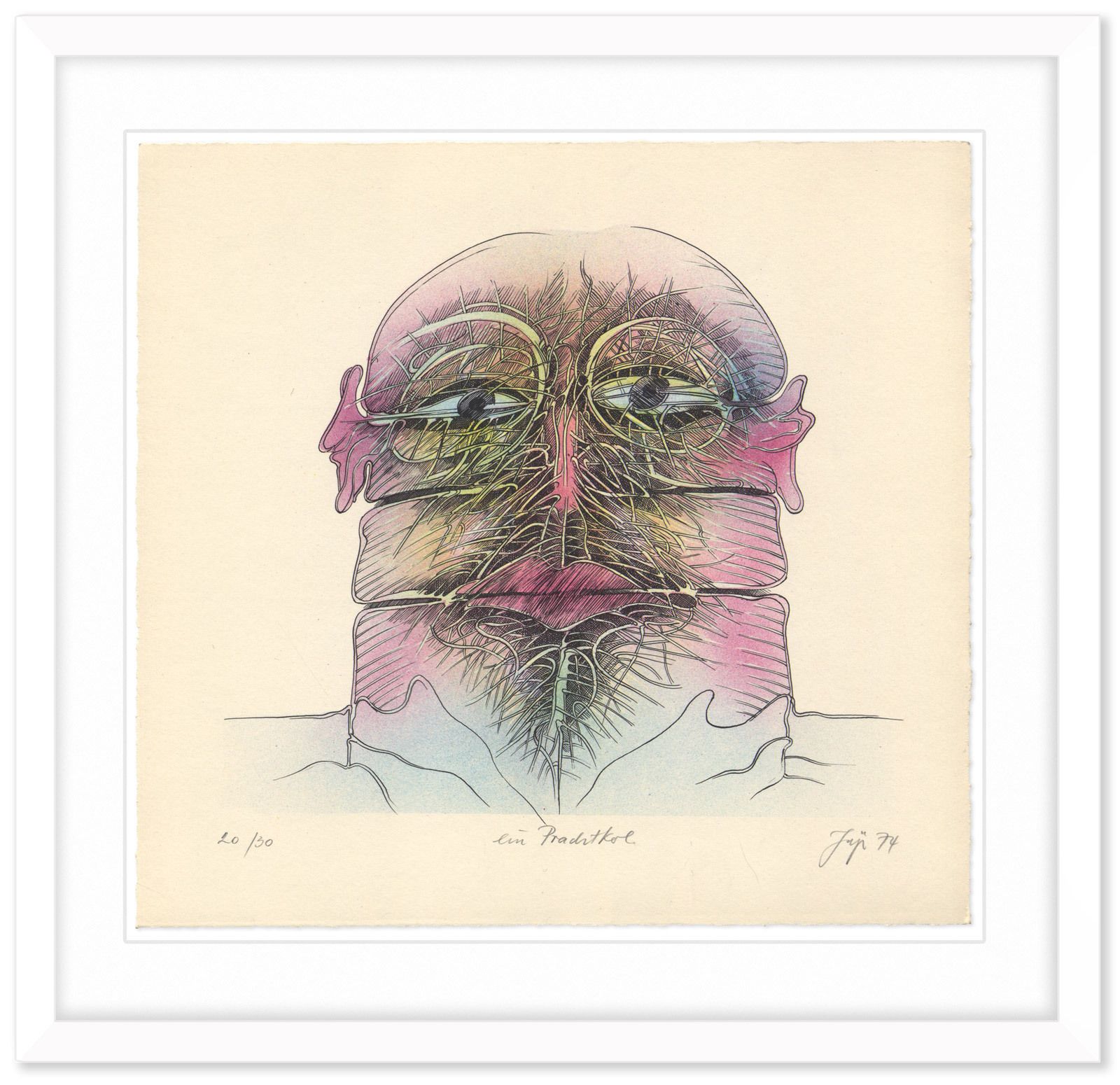 Surreal Signed Low Edition 1970s German Lithograph: Bernhard Jäger, “Ein Prachtkerl (Good Bloke) (From The Mutanten Portfolio)”, 1974