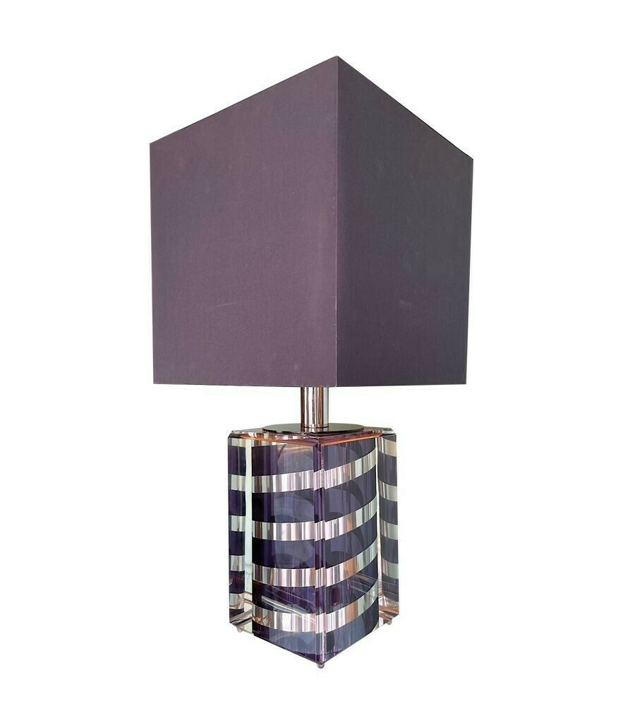 A Large Italian 1970s Romeo Rega Lucite And Chrome Lamp In Purple And Chrome photo buy