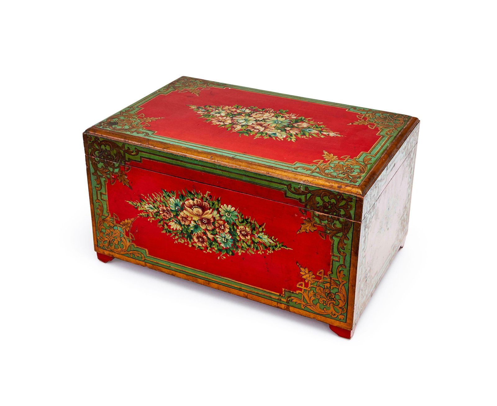 A Large Hand Painted Qajar Lacquer Cashier Box, 19th Century photo for sale