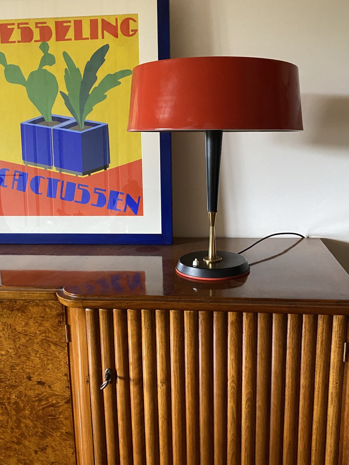 Oscar Torlasco, Mid Century Red Table Lamp, Lumi, Italy 1954 photo 1750.0