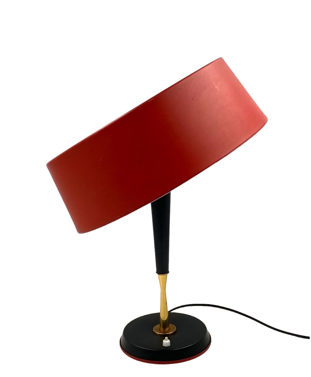 photo vintage Oscar Torlasco, Mid Century Red Table Lamp, Lumi, Italy 1954