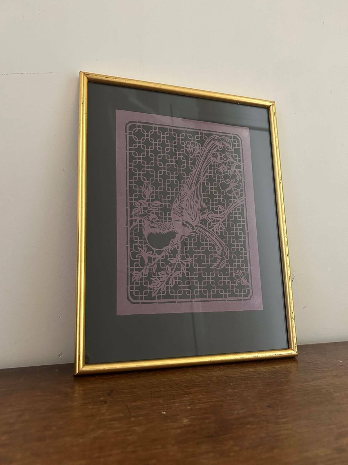 3 Bird Paintings In Vintage Chinese Cut Paper photo for sale