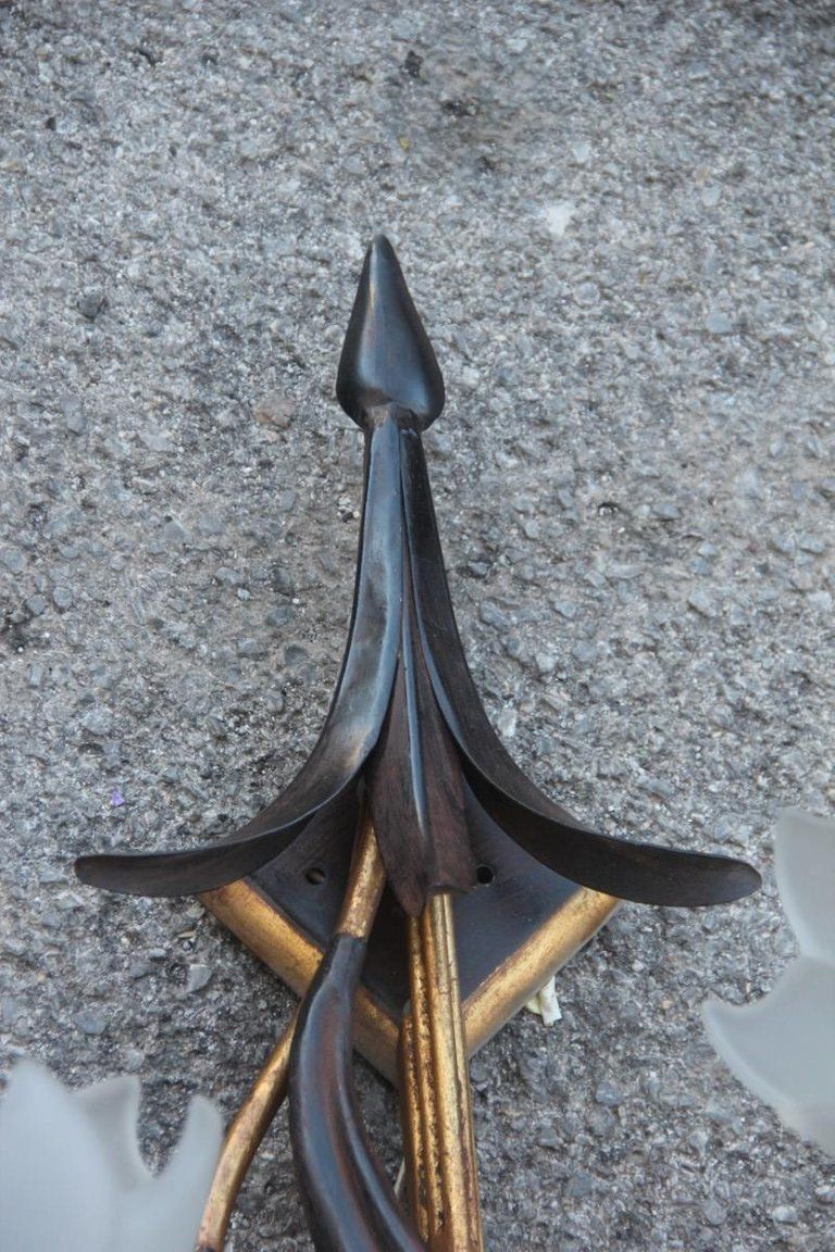 Lighting Vertical Big Sconce Modern Floreal Forged Metal Glass Hand Made In Italy Gold photo