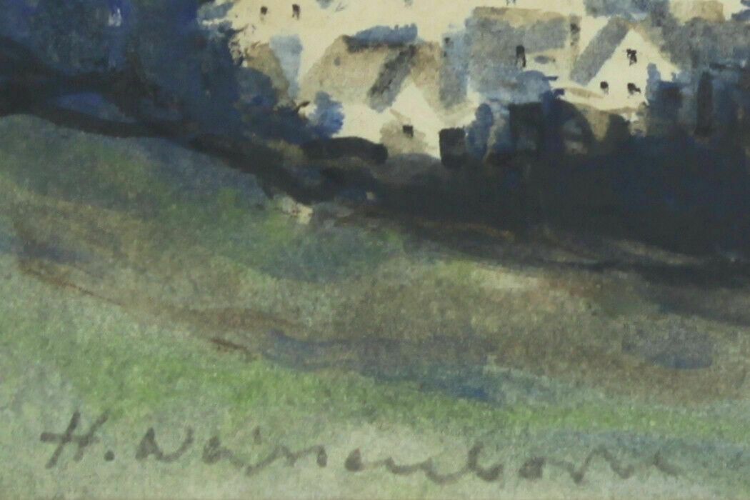 Watercolour By Hellmuth Weissenborn. Coastal Village Scene photo for sale