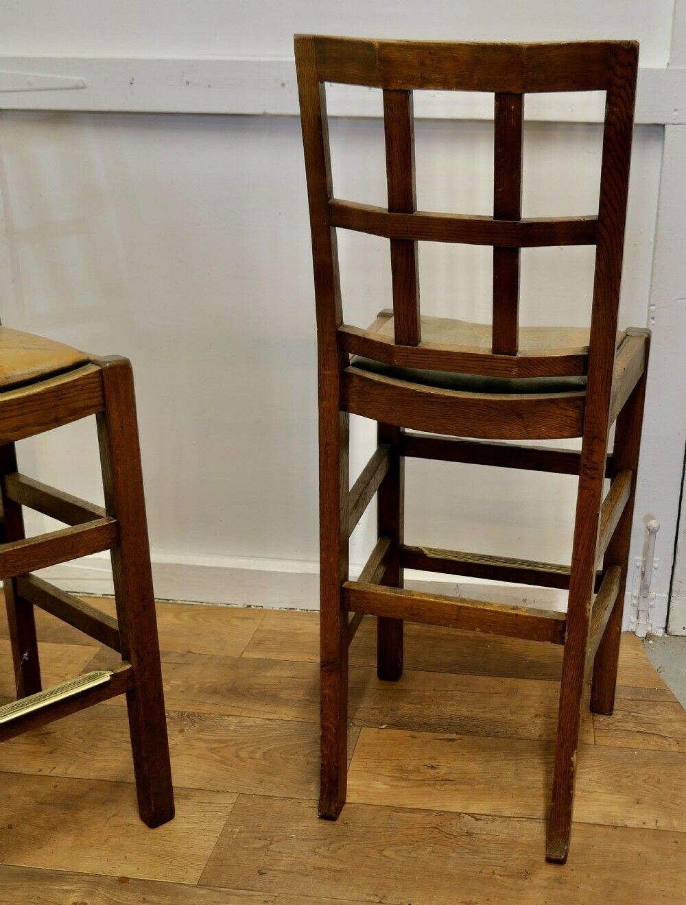 A Rare Trio Of Arts And Crafts High Bar Stools, In Golden Oak photo 1560.0