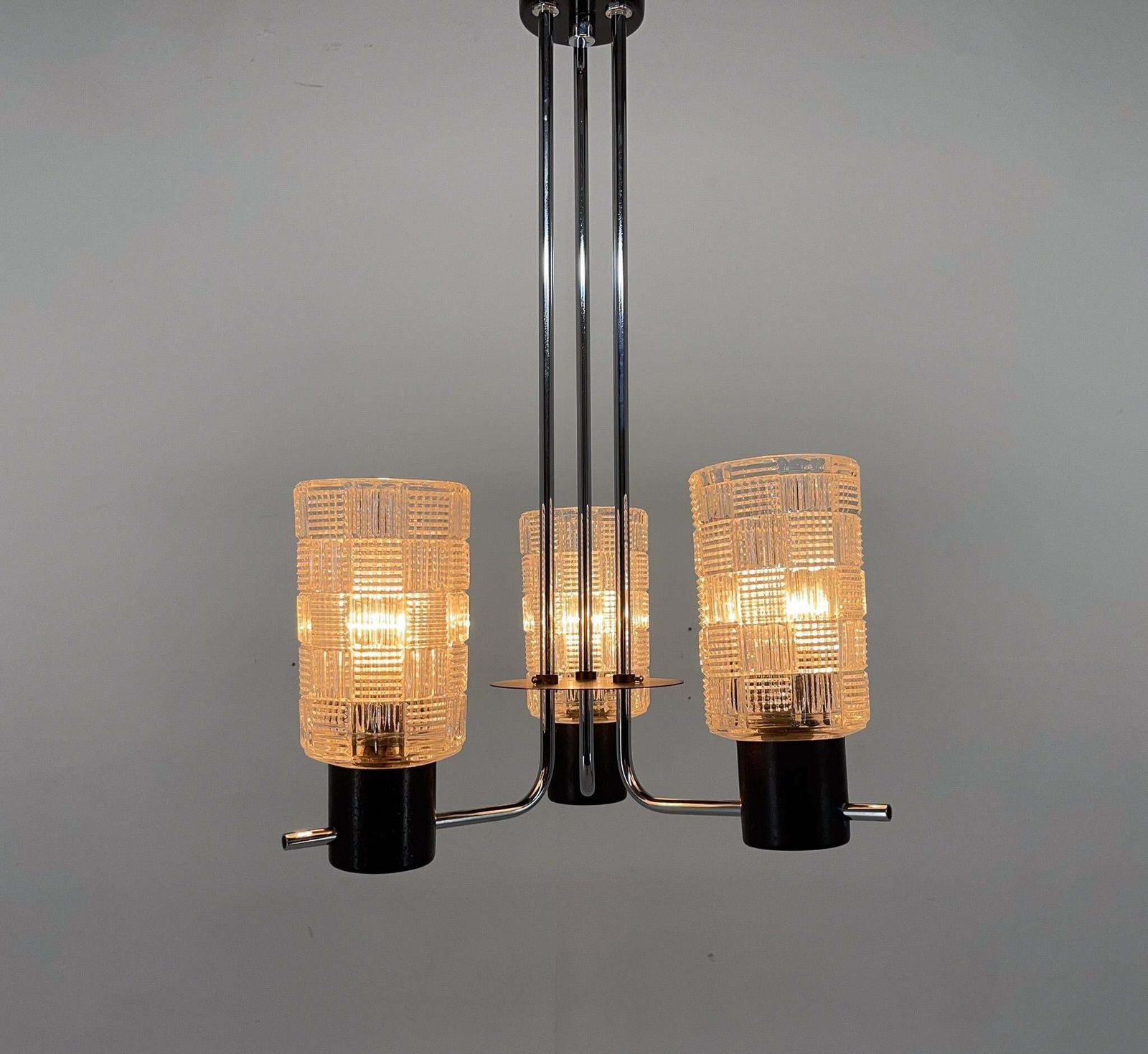 1970s Chrome, Glass & Metal Chandelier, Czechoslovakia photo furniture