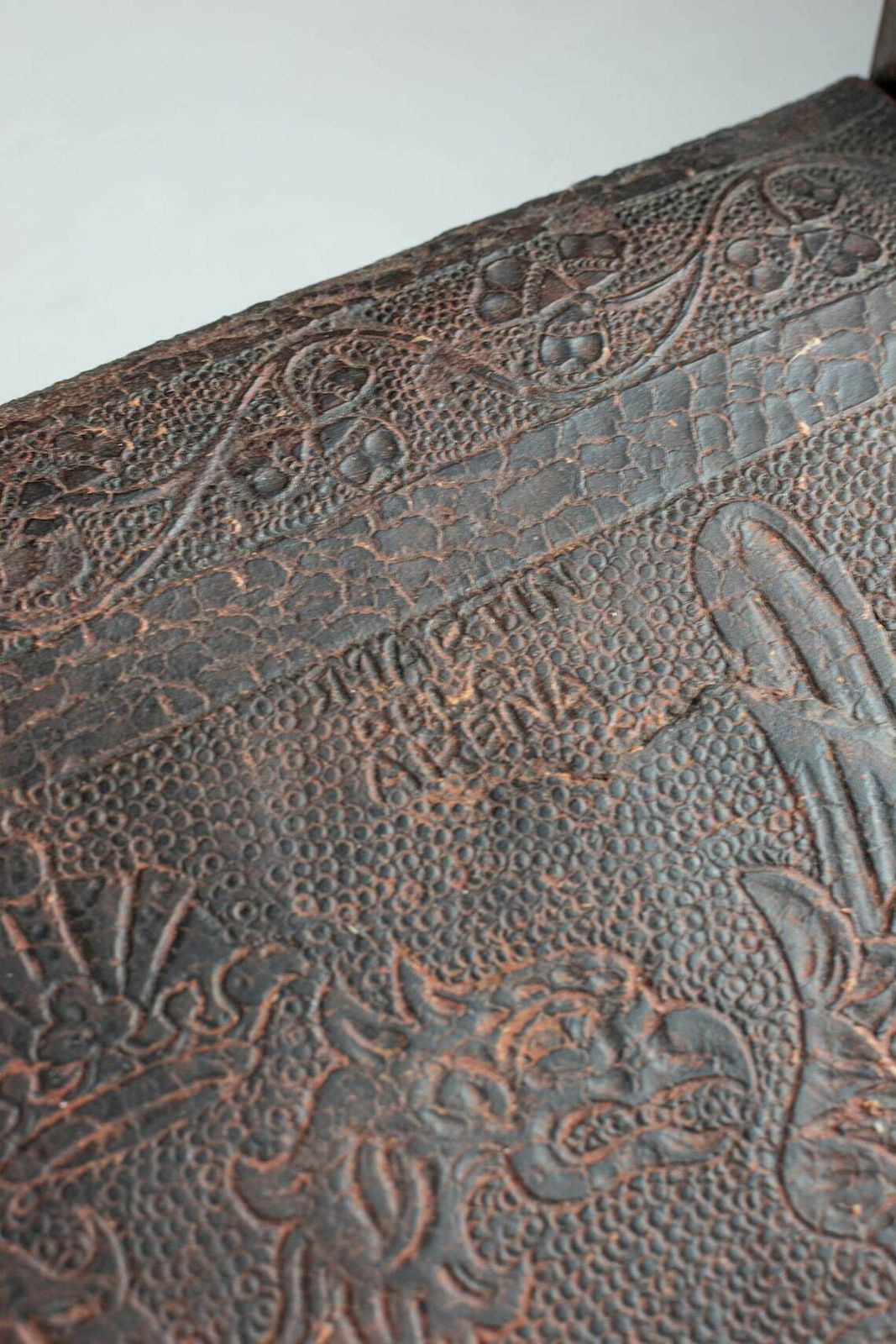Carved Walnut And Leather Spanish Throne Chair 19th Century photo vintage