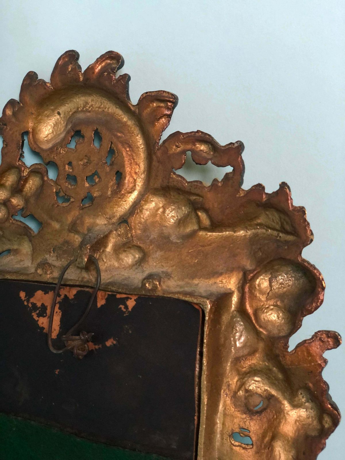 Antique Rococo Bronze Table Mirror With Cherub Detail photo vintage